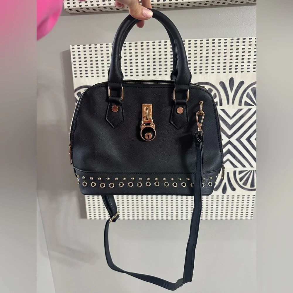 Black Handbag with Gold Accents - Picture 2 of 10